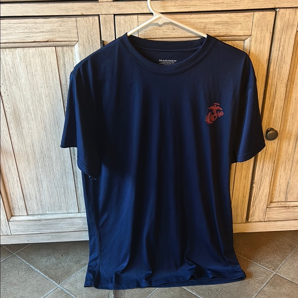 Navy Blue  Marines Short Sleeve Tee with Embroidered Detail marines logo